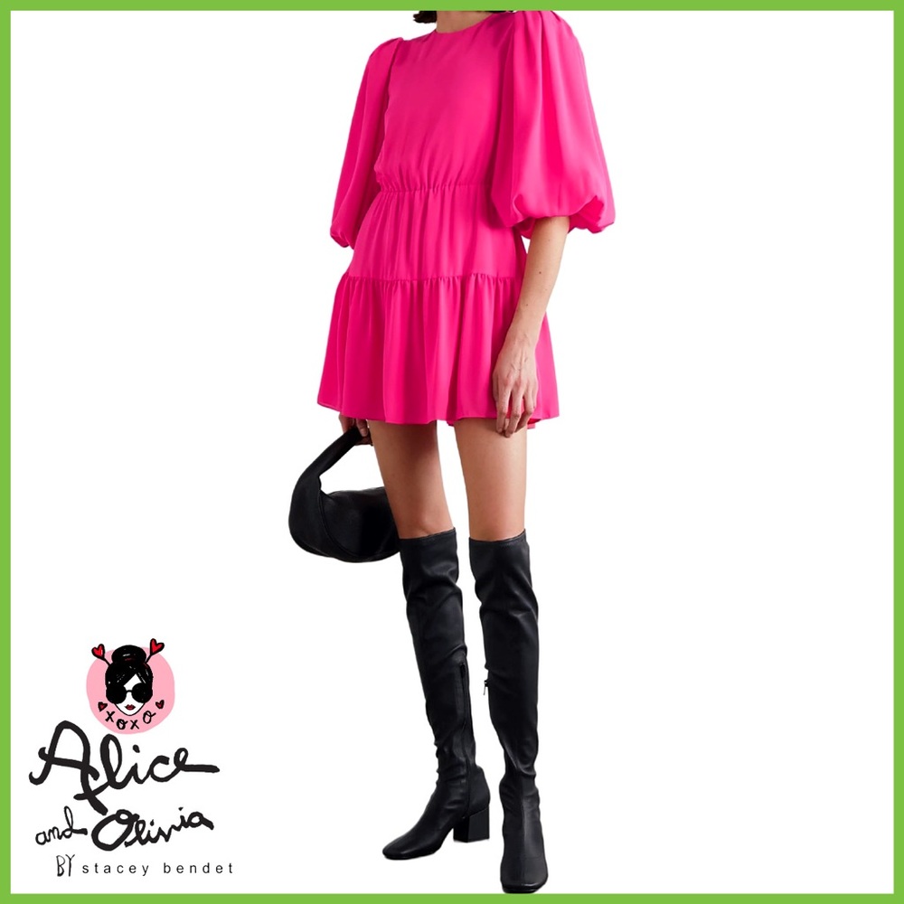 Alice + Olivia Shayla Bold Pink Puff Sleeve Mini Dress - Picture 5 of 16